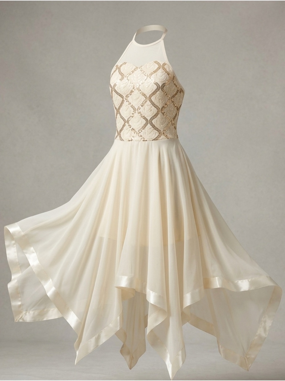 Revolution Cream Halter Dress with Gold Sequin Bodice